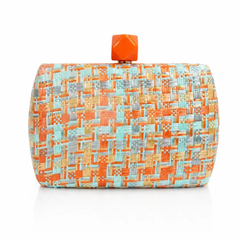 Clutch rafia azul y naranja