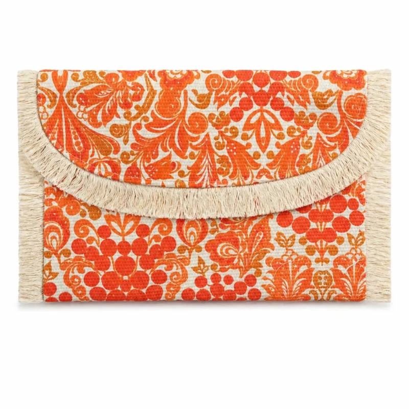 Bolso o cartera estampado naranja flecos