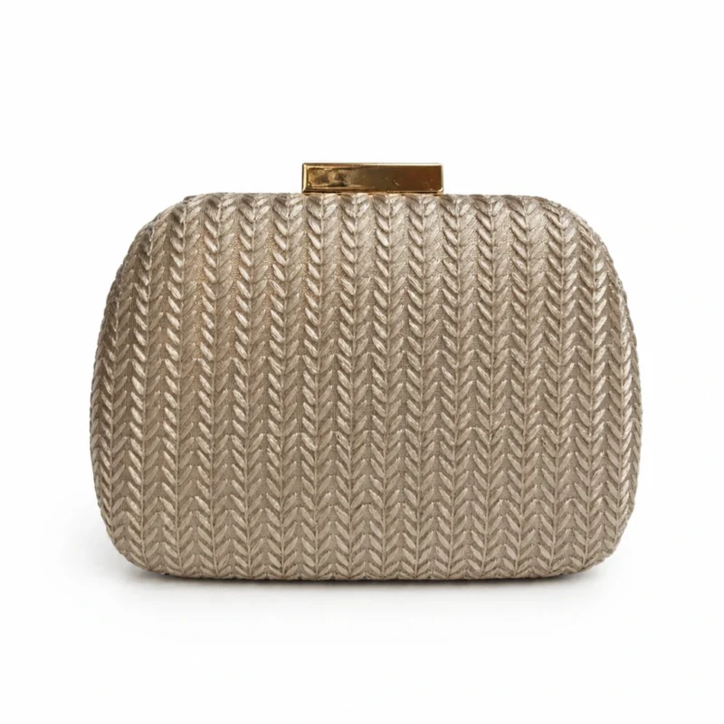 Bolso de fiesta clutch champagne y dorado