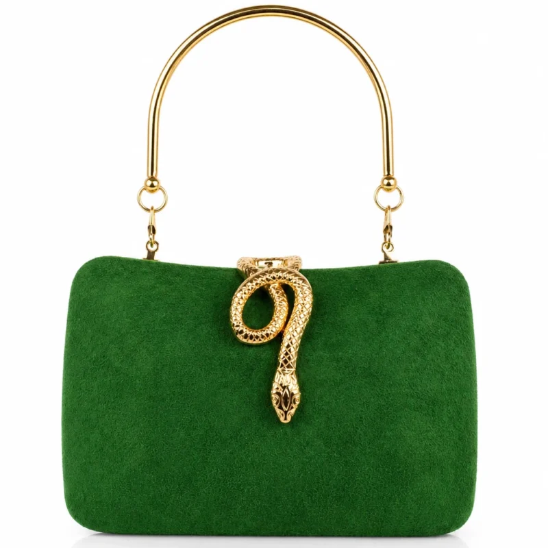 Bolso clutch verde cierre serpiente