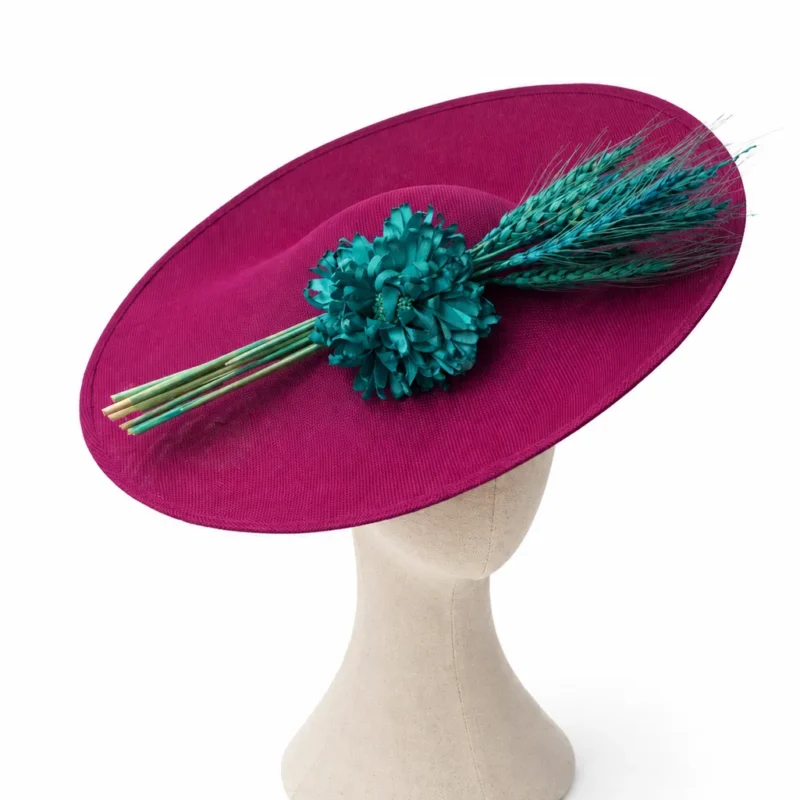 Tocado de fiesta fucsia y turquesa