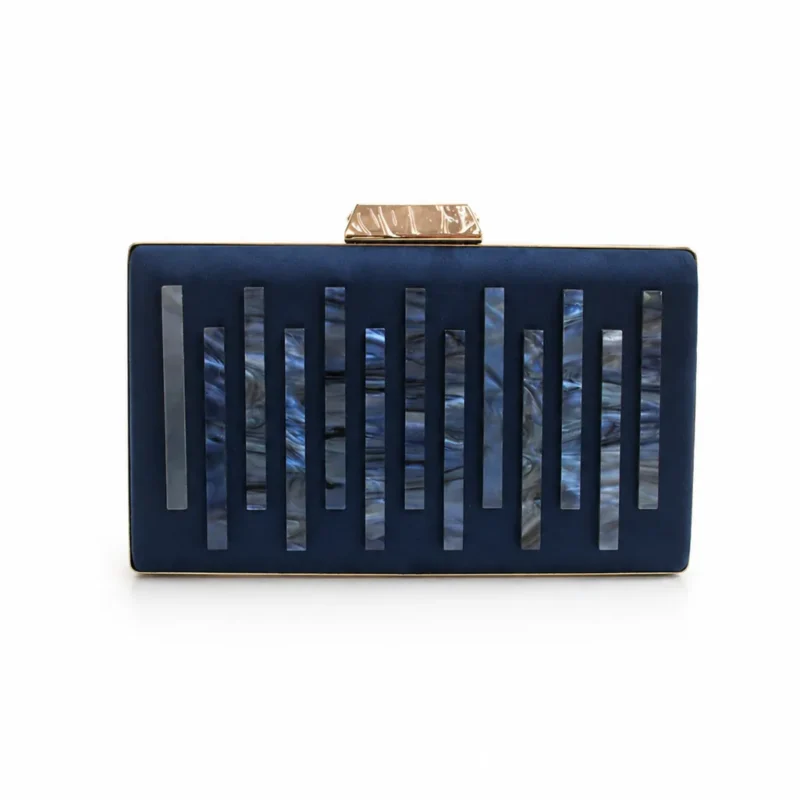 Bolso clutch azul marino aplicaciones nácar