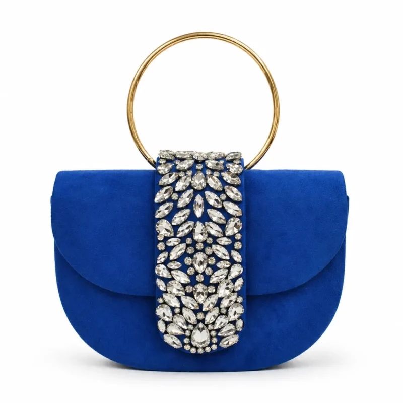 Clutch azul eléctrico broche joya asa