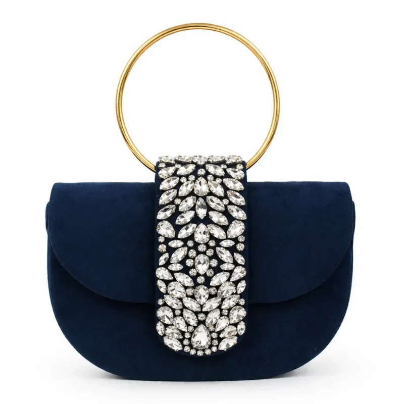 Clutch azul marino broche joya asa