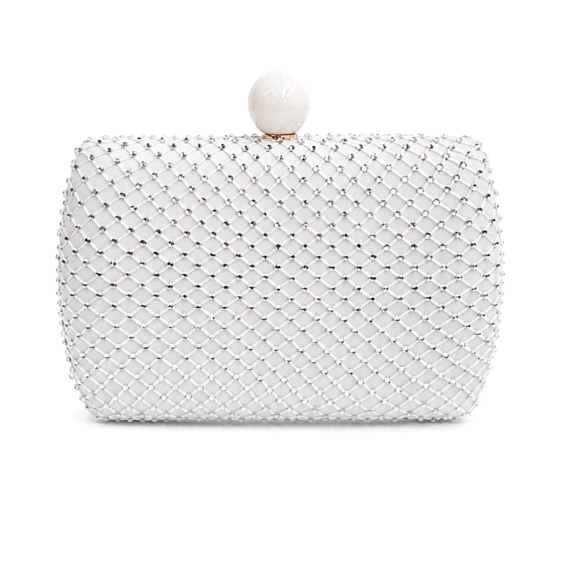 Bolso clutch blanco malla brillantes blancos