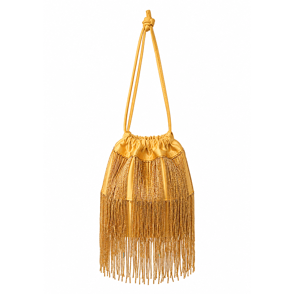 Bolso de fiesta saco dorado flecos cuentas