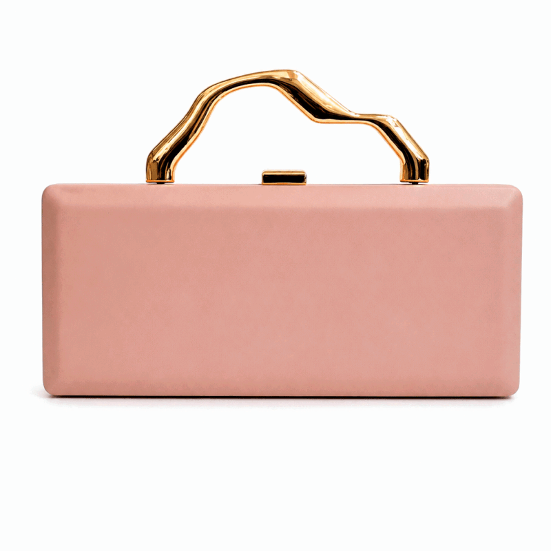 Bolso clutch rígido rosa empolvado asa
