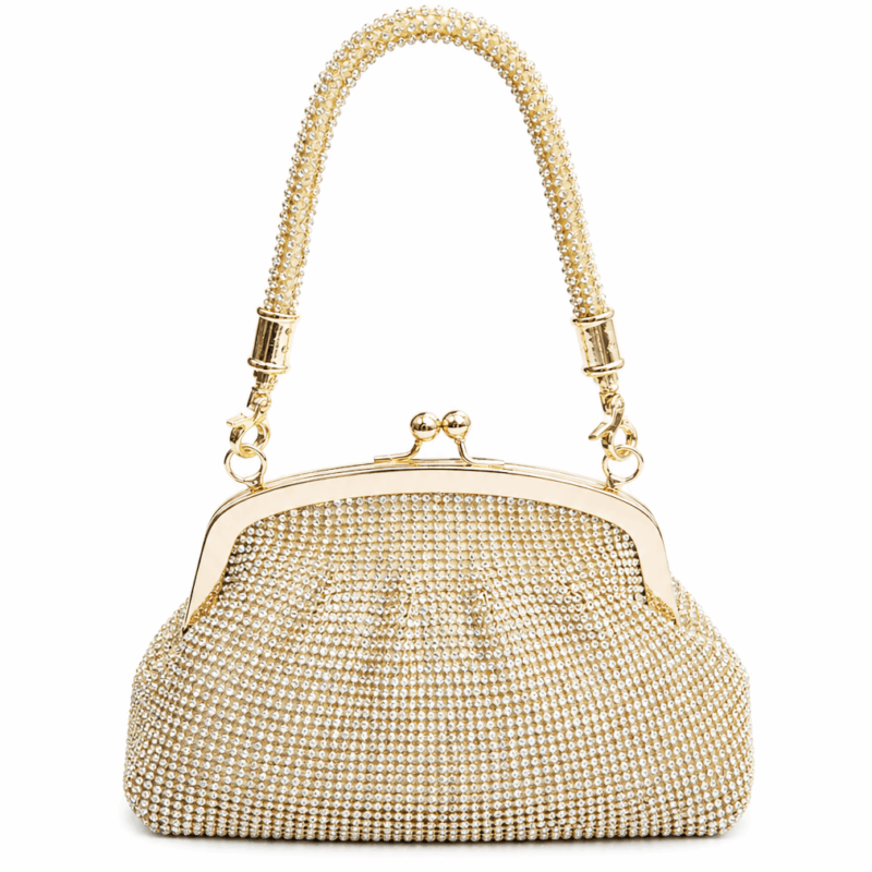Bolso joya dorado vintage cristales blancos