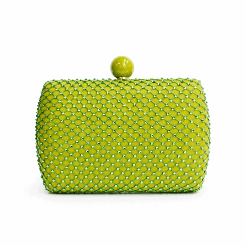 Bolso clutch lima malla brillantes blancos