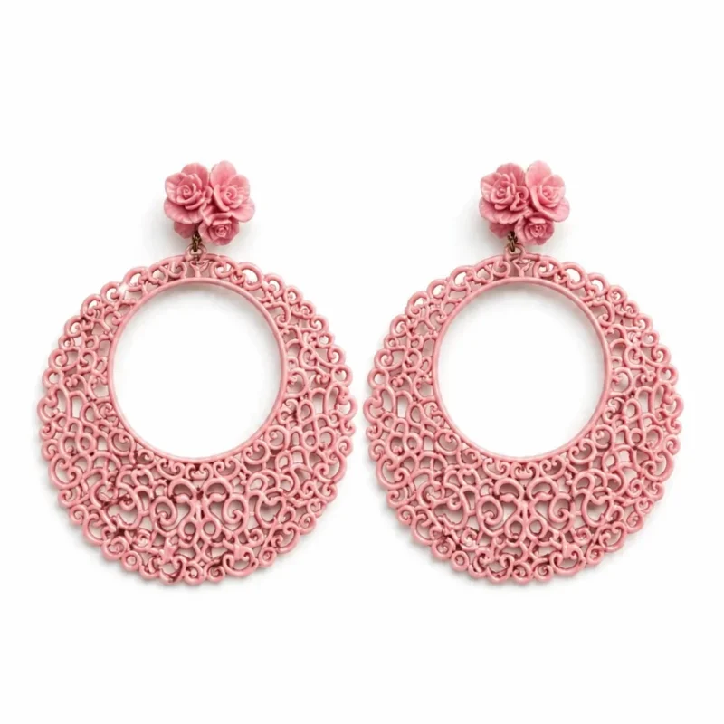 Pendientes flamenca rosas resina