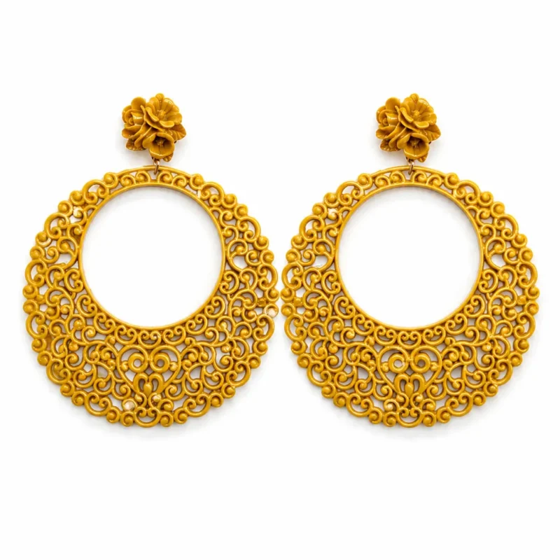 Pendientes flamenca mostaza resina