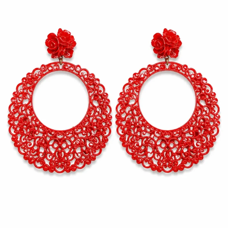 Pendientes flamenca rojos resina