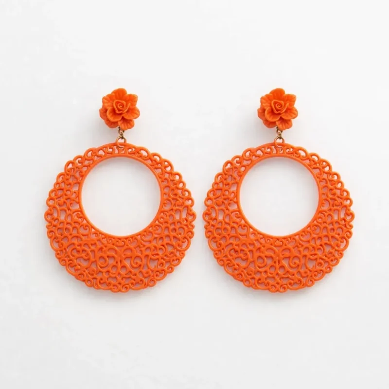 Pendientes flamenca naranjas resina