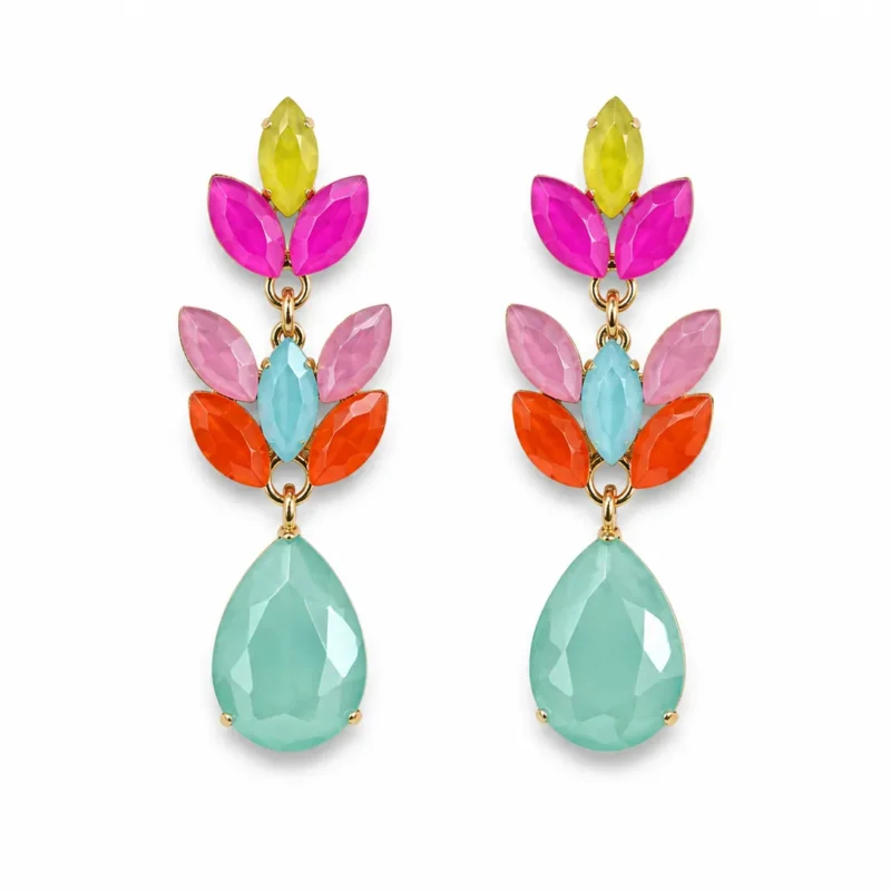 Pendientes multicolor lágrima aguamarina