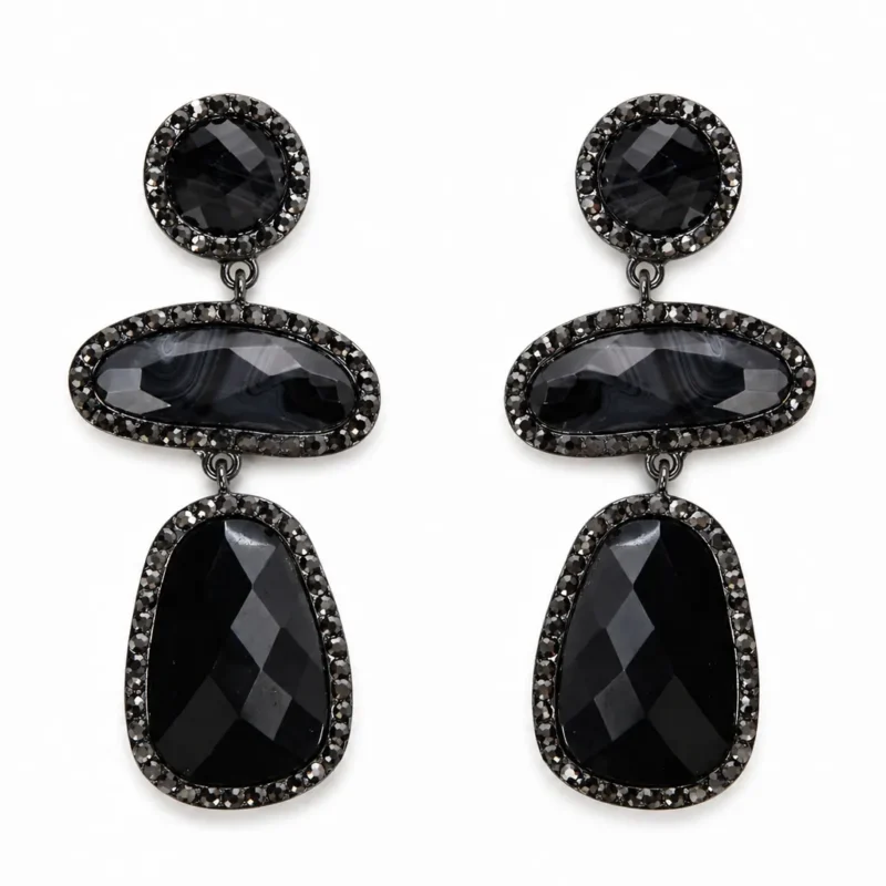 Pendientes largos negros y plateados
