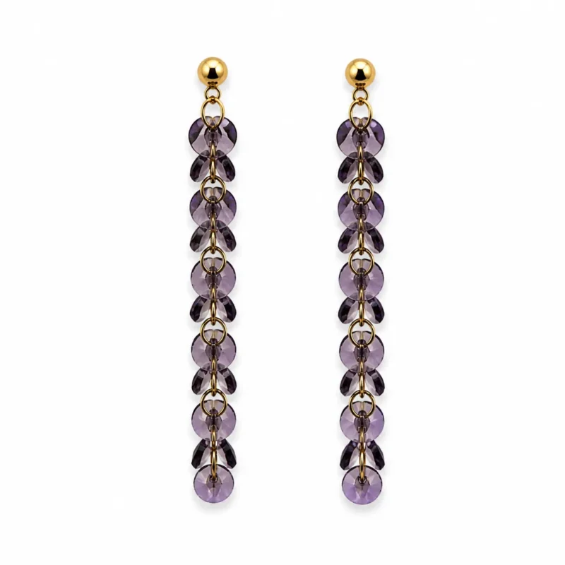 Pendientes largos morados cristales