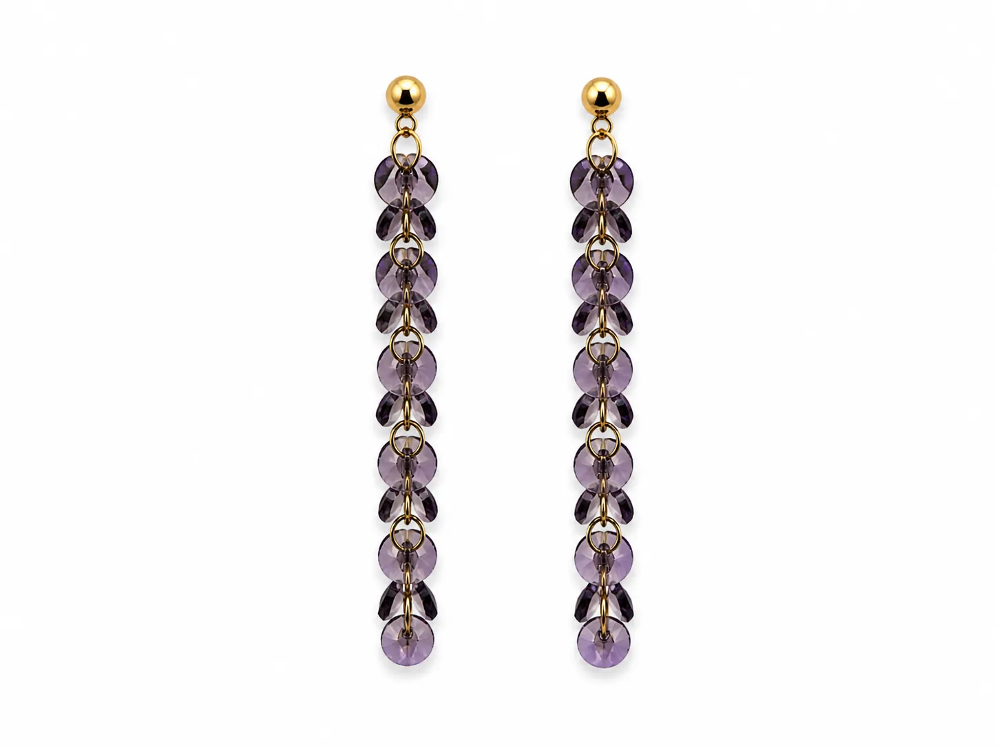 Pendientes largos morados cristales