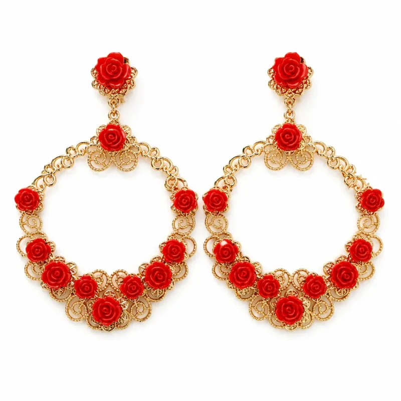Pendientes rojos y dorados flamenca