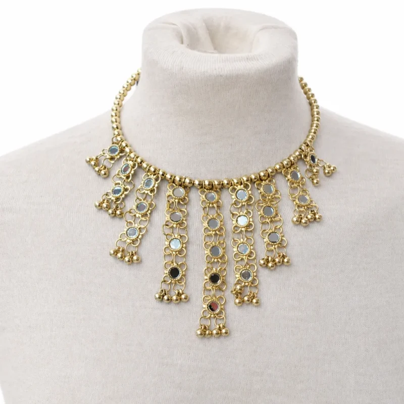 Choker india dorada con espejos