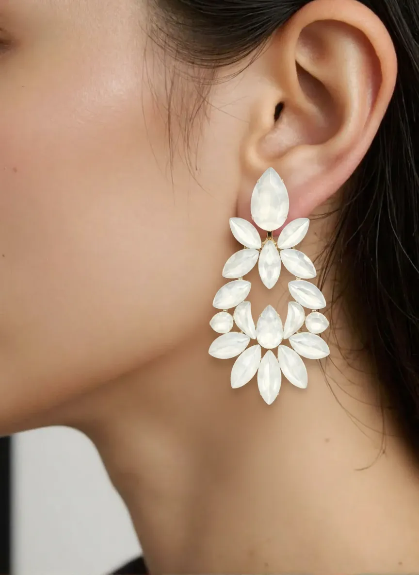Pendientes blancos de fiesta cristal - Imagen 2