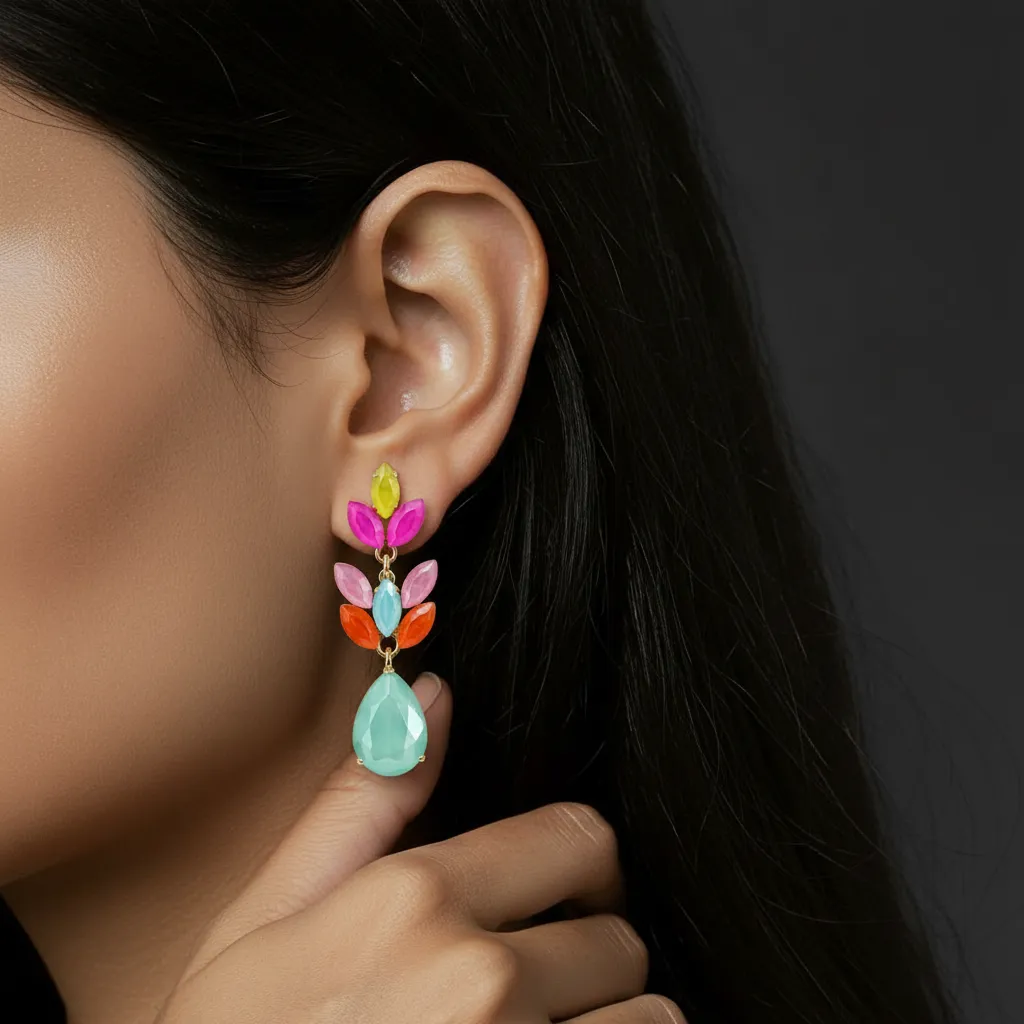 Pendientes multicolor lágrima aguamarina - Imagen 2