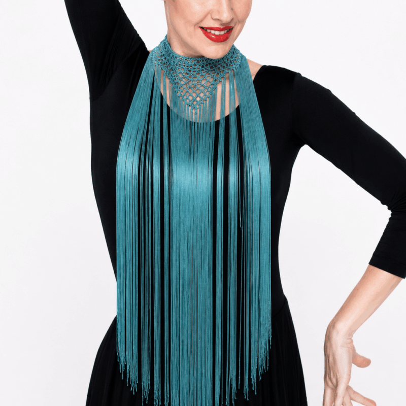 Collar flecos flamenca azul petróleo