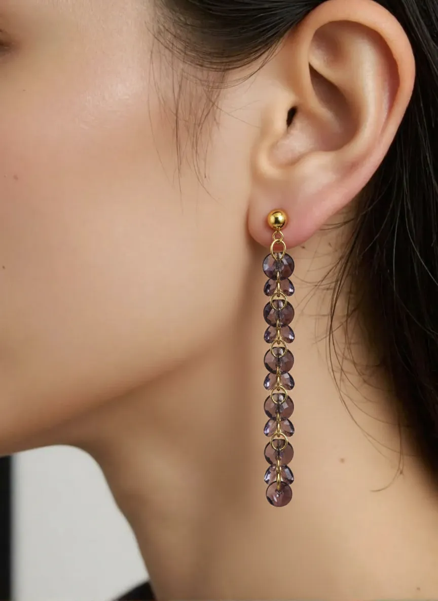 Pendientes largos morados cristales - Imagen 2