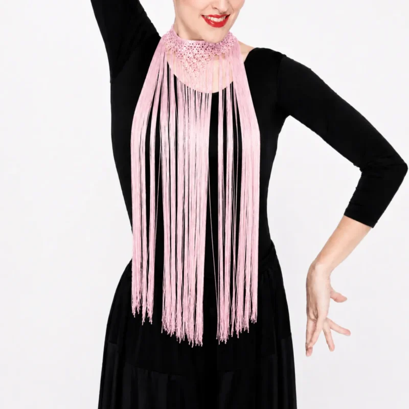 Collar flecos flamenca rosa pastel