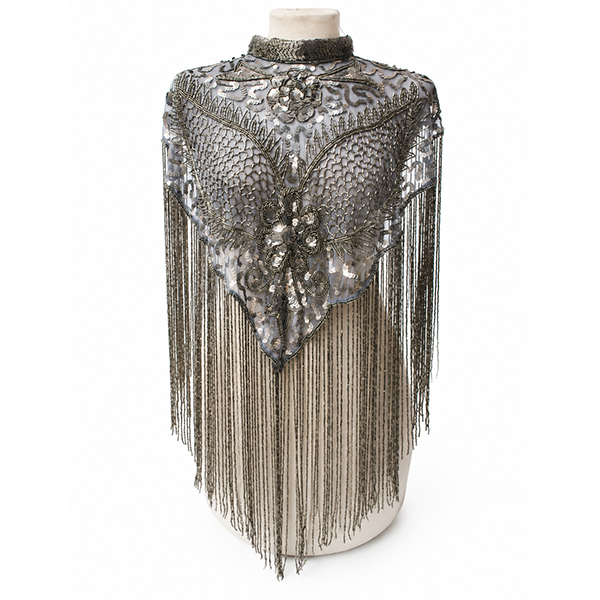 Capa joya de fiesta plata vieja gris humo