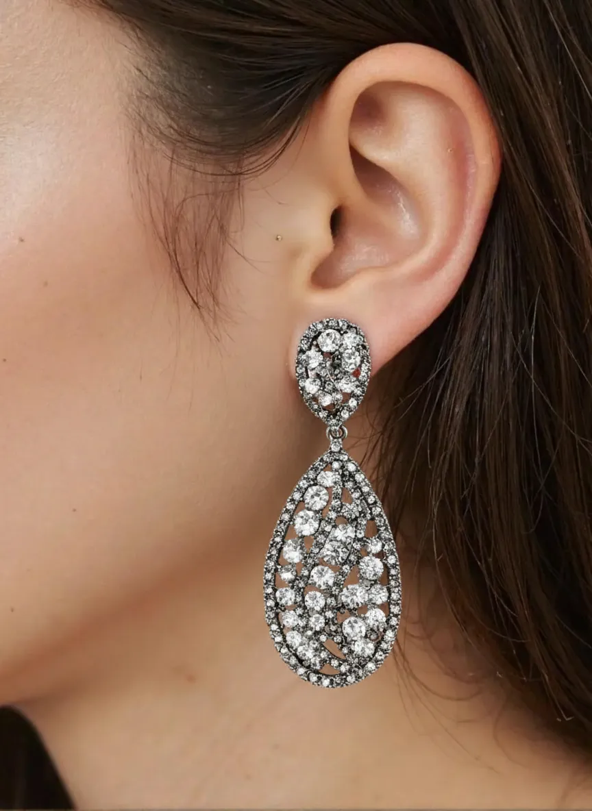 Pendientes plateado envejecido lágrima - Imagen 2