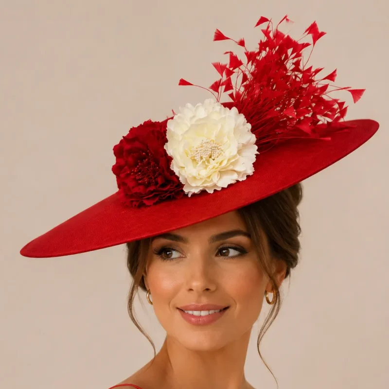 Tocado de fiesta rojo flores