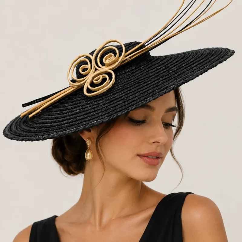 Tocado de fiesta negro rafia
