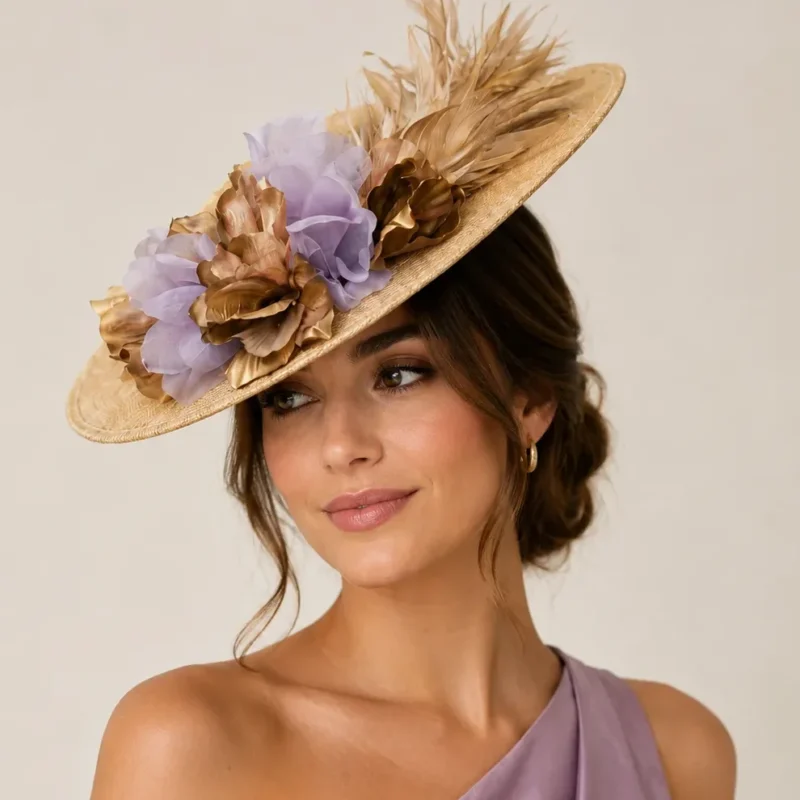 Tocado base natural flores violetas