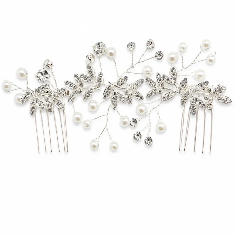 Peineta flexible plateada con perlas