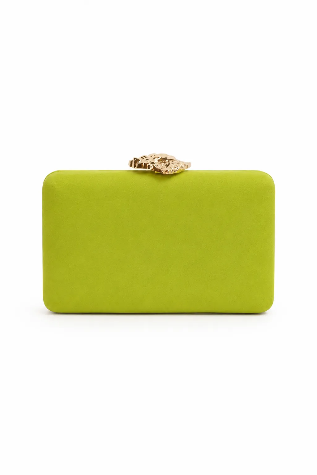 Bolso clutch verde lima broche oro