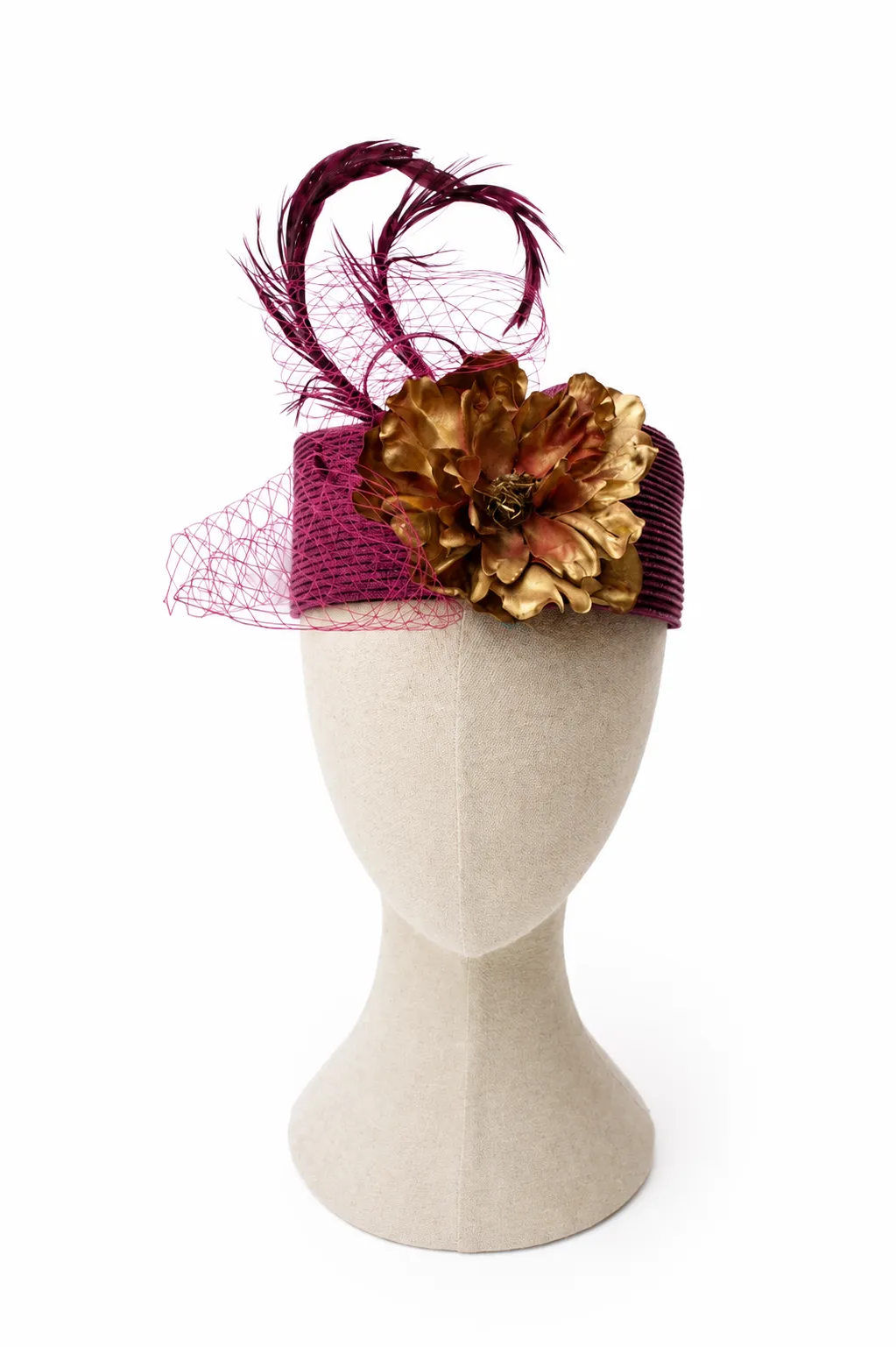 Tocado casquete bugamvilla y dorado - Imagen 2