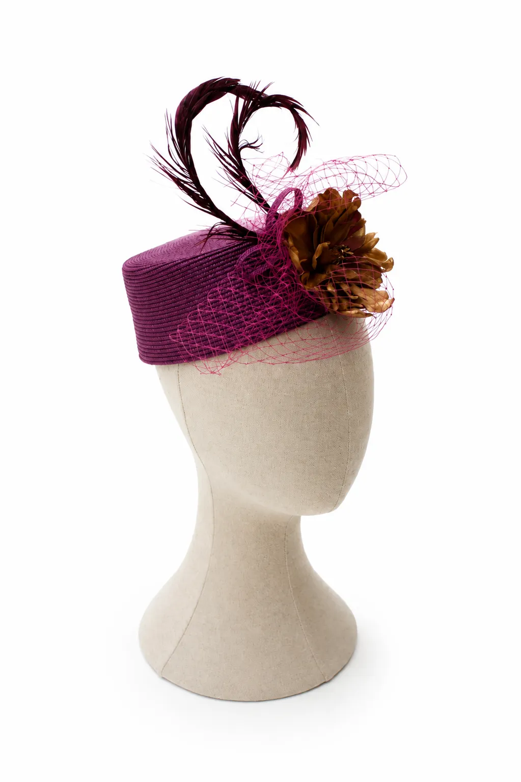 Tocado casquete bugamvilla y dorado - Imagen 4
