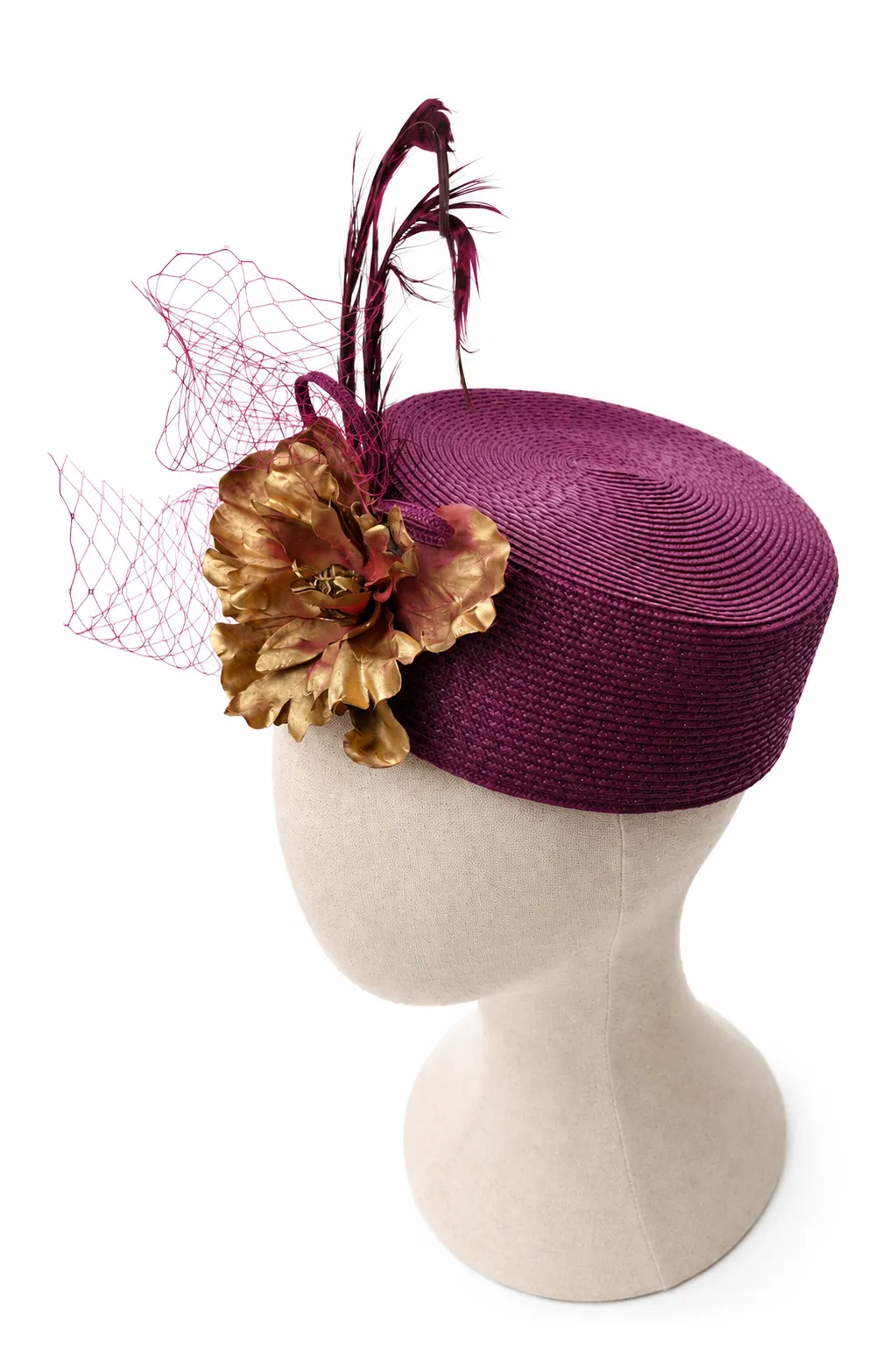 Tocado casquete bugamvilla y dorado - Imagen 3