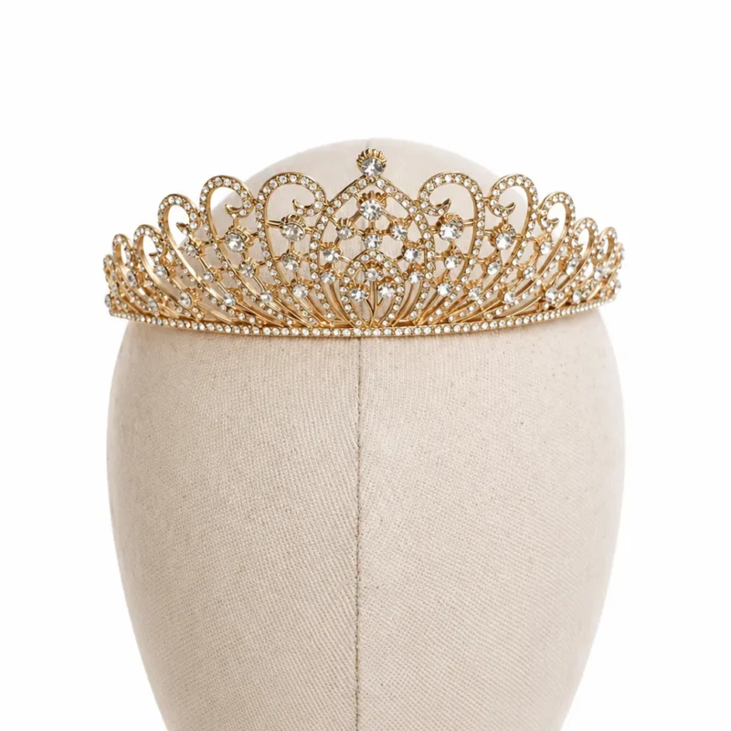 Tiara de fiesta corona dorada cristal