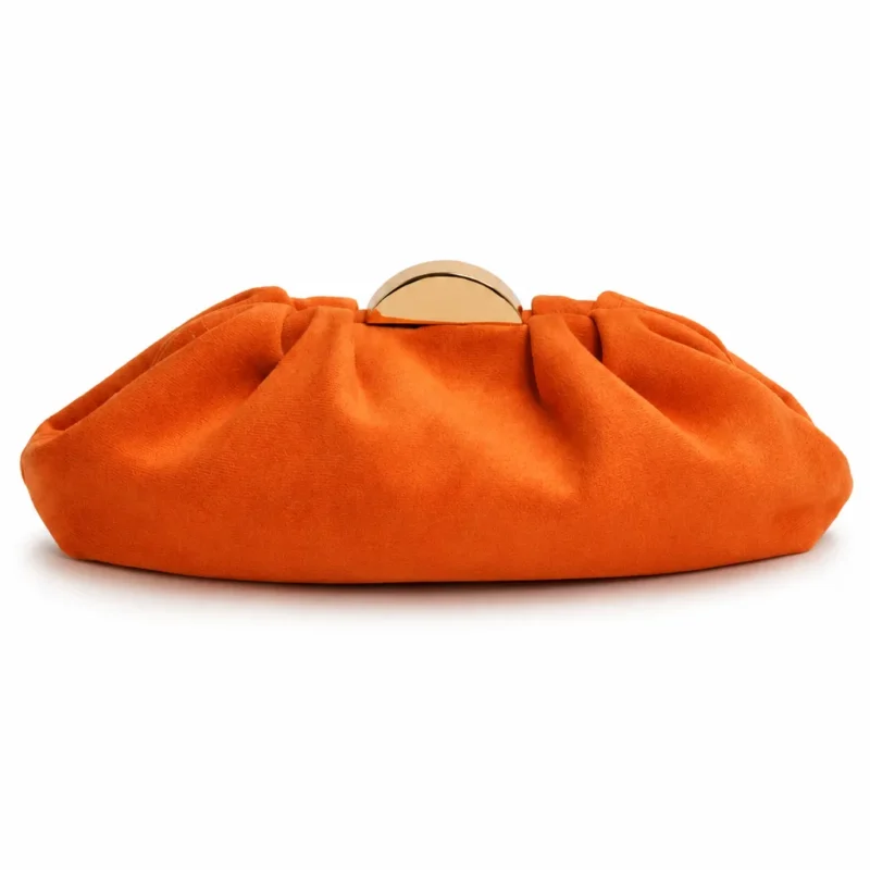Clutch naranja pliegues antelina
