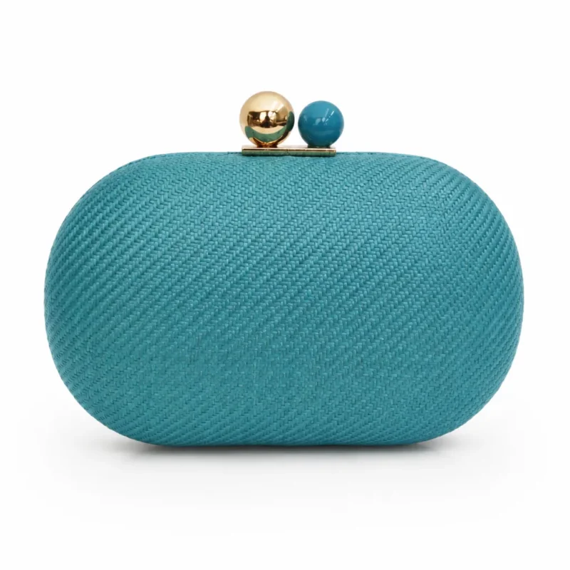 Bolso clutch turquesa efecto rafia