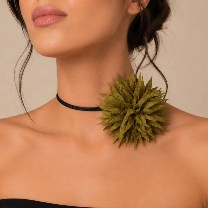 Choker flor verde oliva