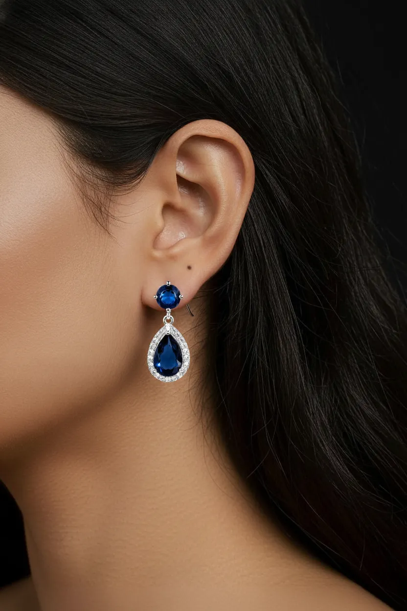 Pendientes pequeños azul marino lágrima - Imagen 2