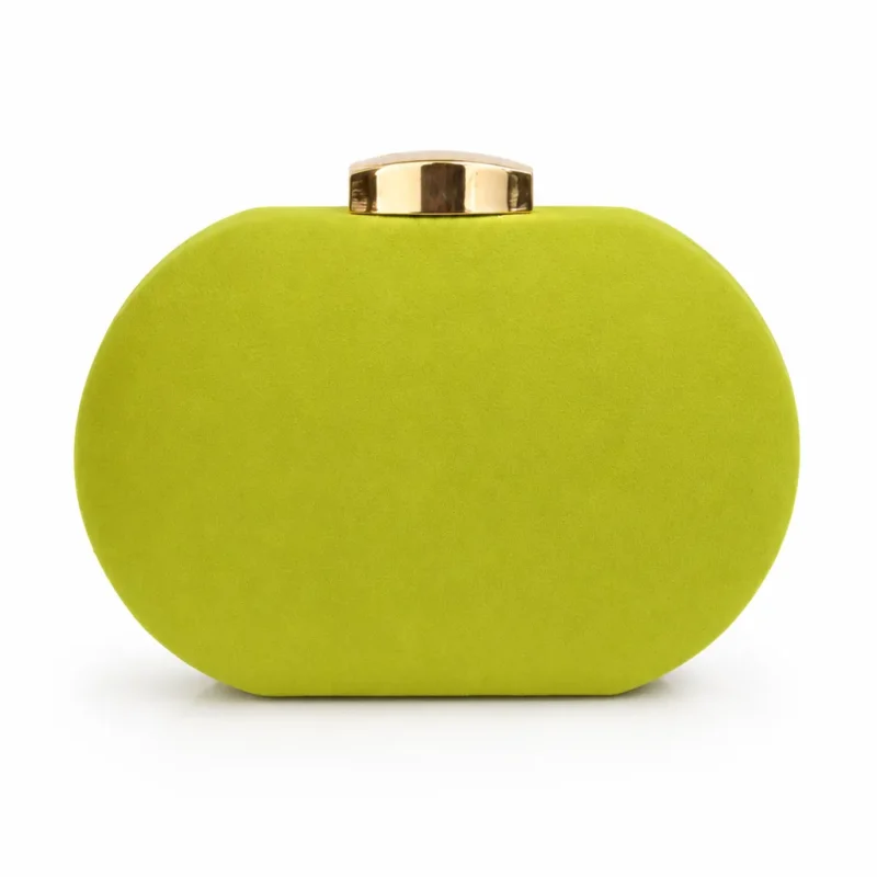 Clutch verde lima ovalado broche dorado