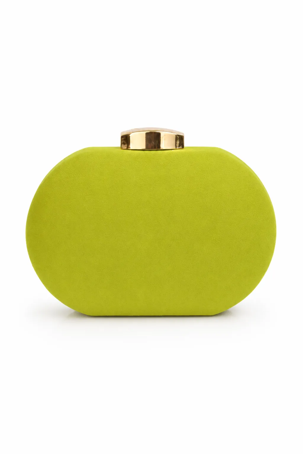 Clutch verde lima ovalado broche dorado