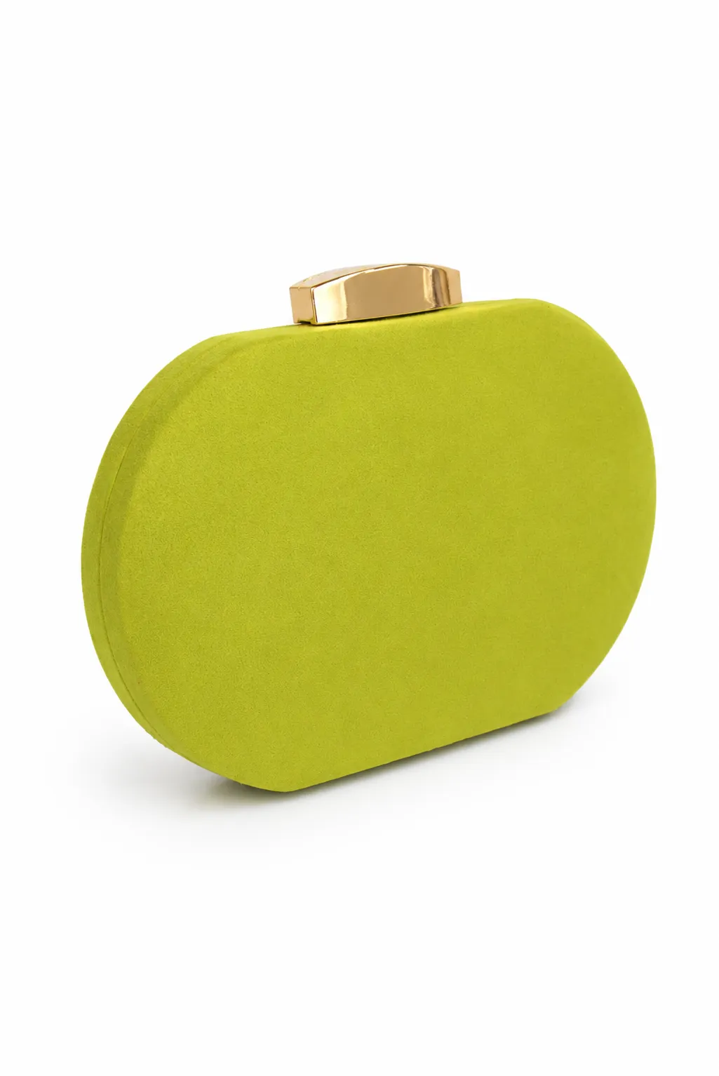 Clutch verde lima ovalado broche dorado - Imagen 2
