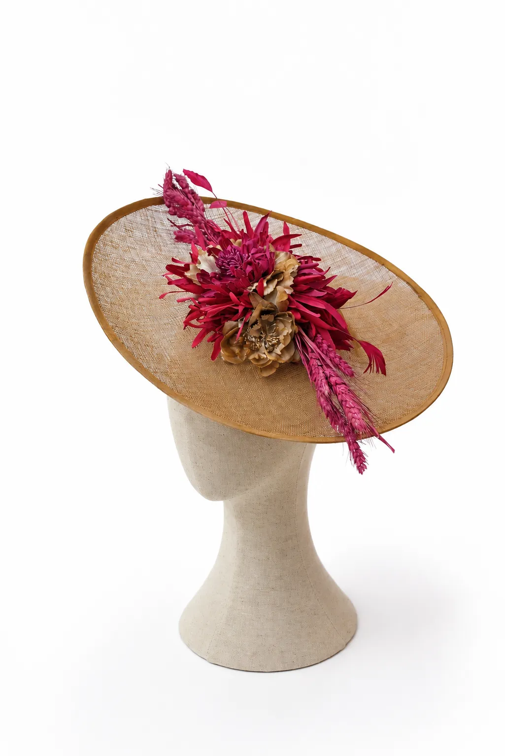 Tocado de fiesta fucsia y dorado - Imagen 2