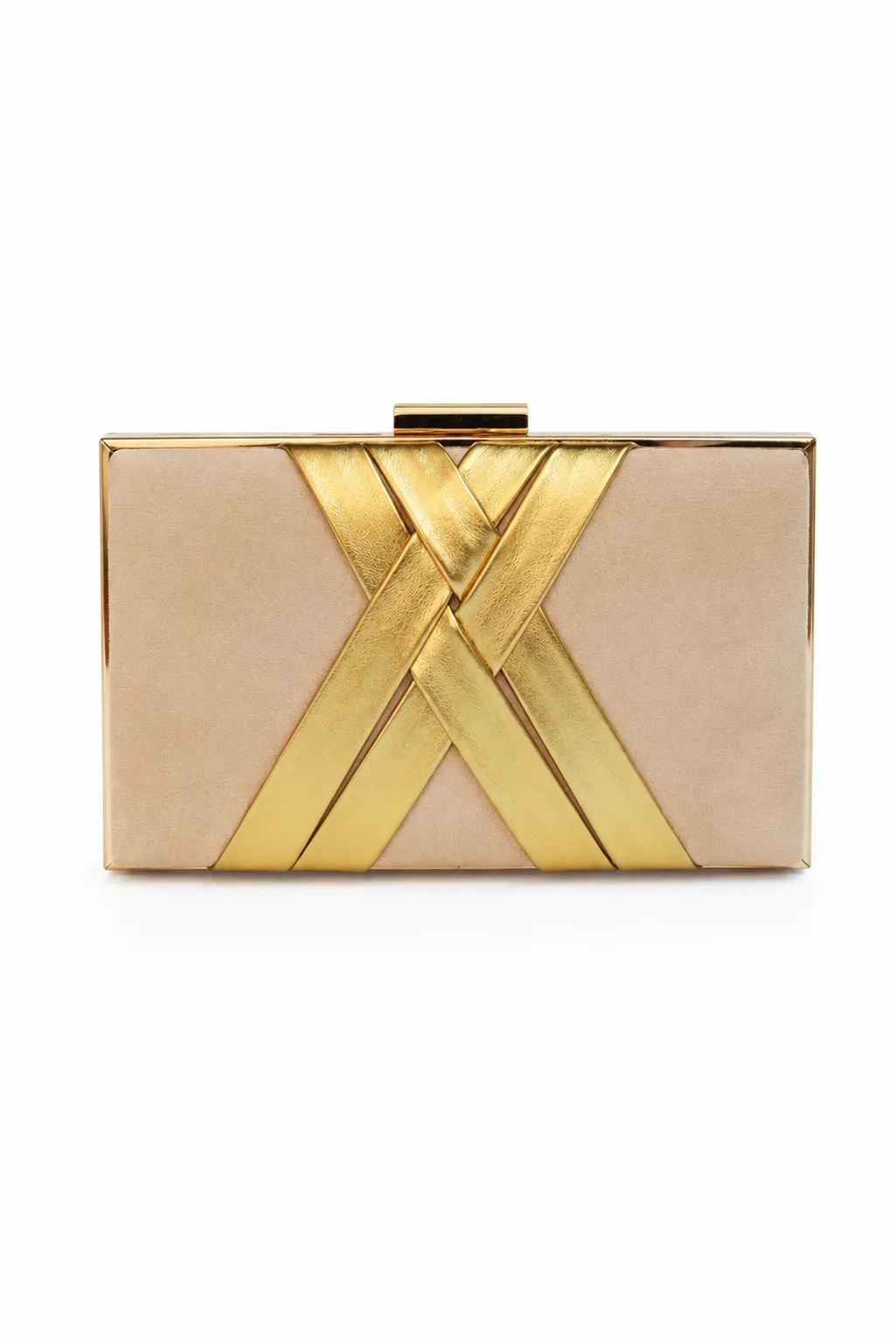 Bolso clutch beige trenzado dorado