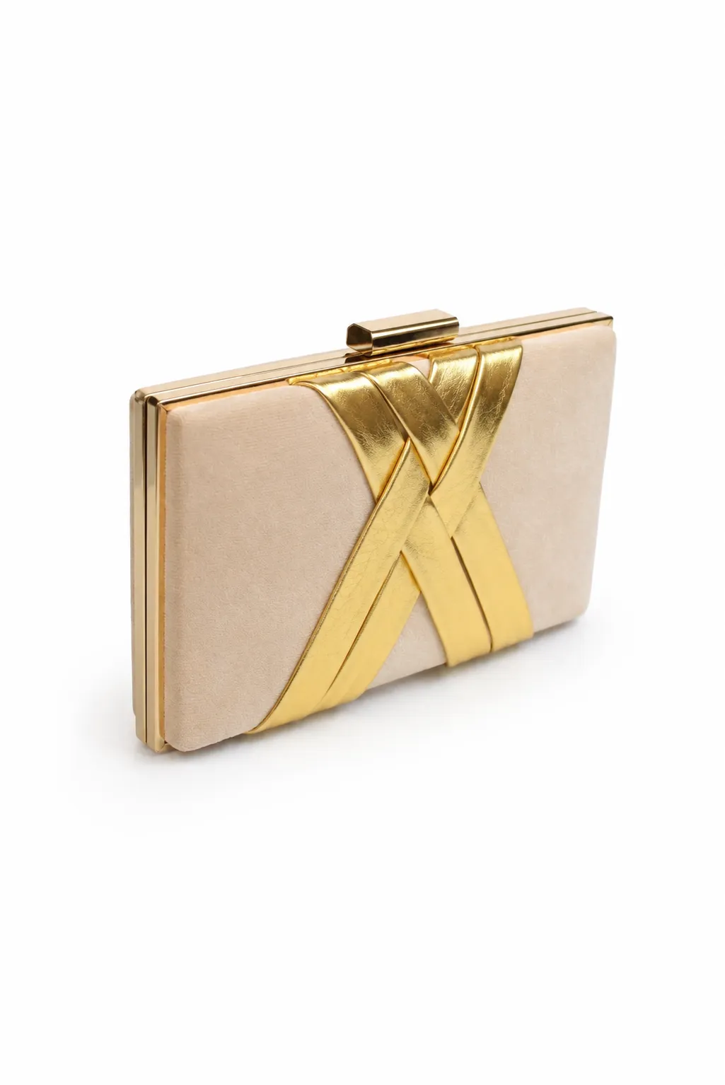 Bolso clutch beige trenzado dorado - Imagen 2