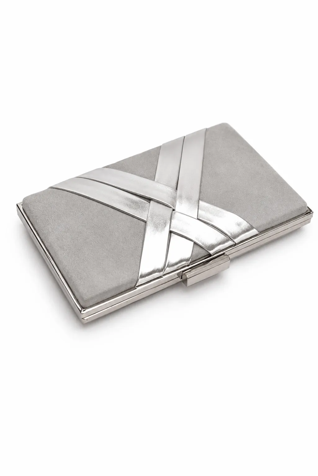 Bolso clutch gris trenzado plateado - Imagen 2